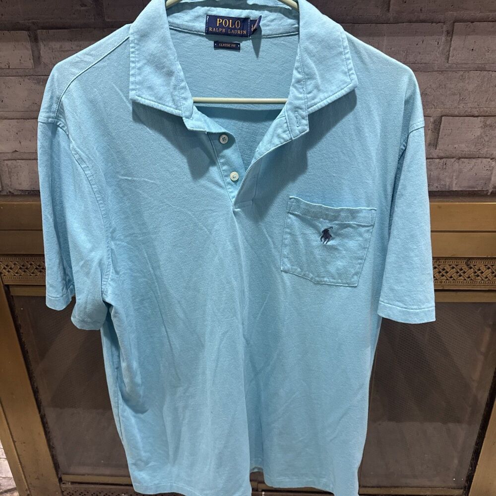 Polo Ralph Lauren Classic Fit Men's Large Aqua Blue Pocket Polo Shirt Cotton